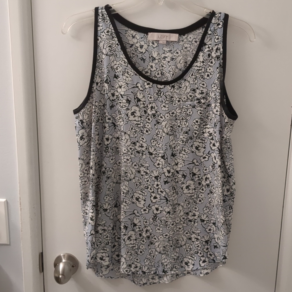 The Loft Women's Size Small Polyester White Floral Print Tank